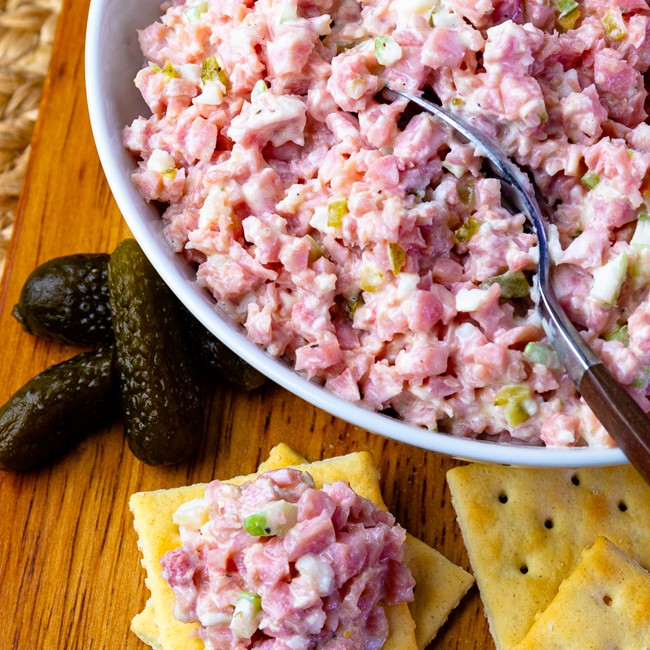 Ham Salad In Bowl And On Cracker